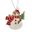 Wood and Fur Snowman Ornament - Holding a Tree