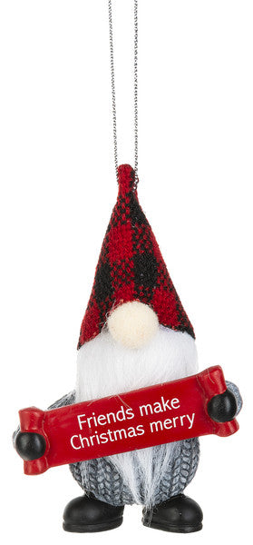 Gnome Holding Sign Ornament - Friends Make Christmas Merry - The Country Christmas Loft