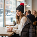 Knit Hat With Three Interchangeable Poms - Black