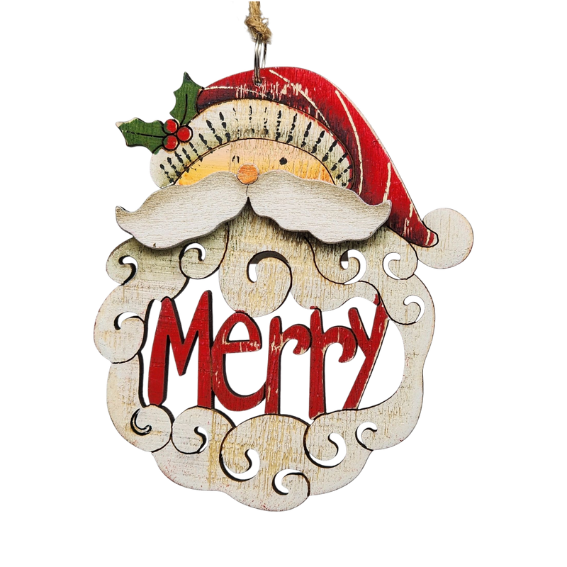 Laser Cut Wooden Ornament - Merry Santa Beard