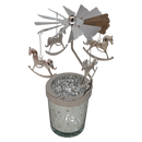 Starry Sky Rotating Candle Holder - Silver with Rocking Horse Dangles