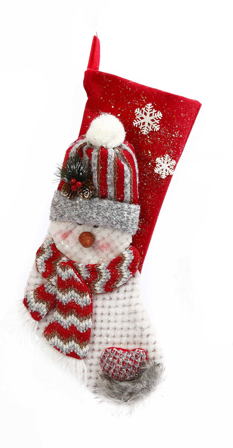 Plush Holiday Snowman Stocking - Beanie Cap