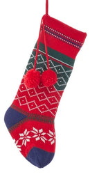 Festive Red and Green Pom-Pom Stocking