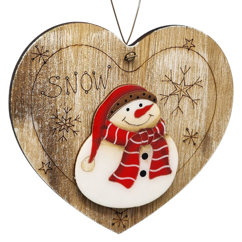 Snowy Smiles Heart Wooden Ornament