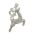 Silver Glittered Reindeer Ornament -  Leaping