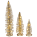 Lighted Holiday Bottle Brush Trees - Gold Set of 3