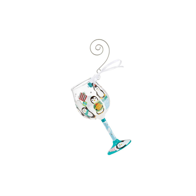 Penguins and Presents - Wine Glass Ornament