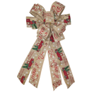 Fabric Bow - 18" x 10" - Natural Linen with Merry Christmas Vintage Trucks and Trees