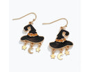 Witch Hats with Orange Crystals and Dangling Gold Moons and Stars Earrings