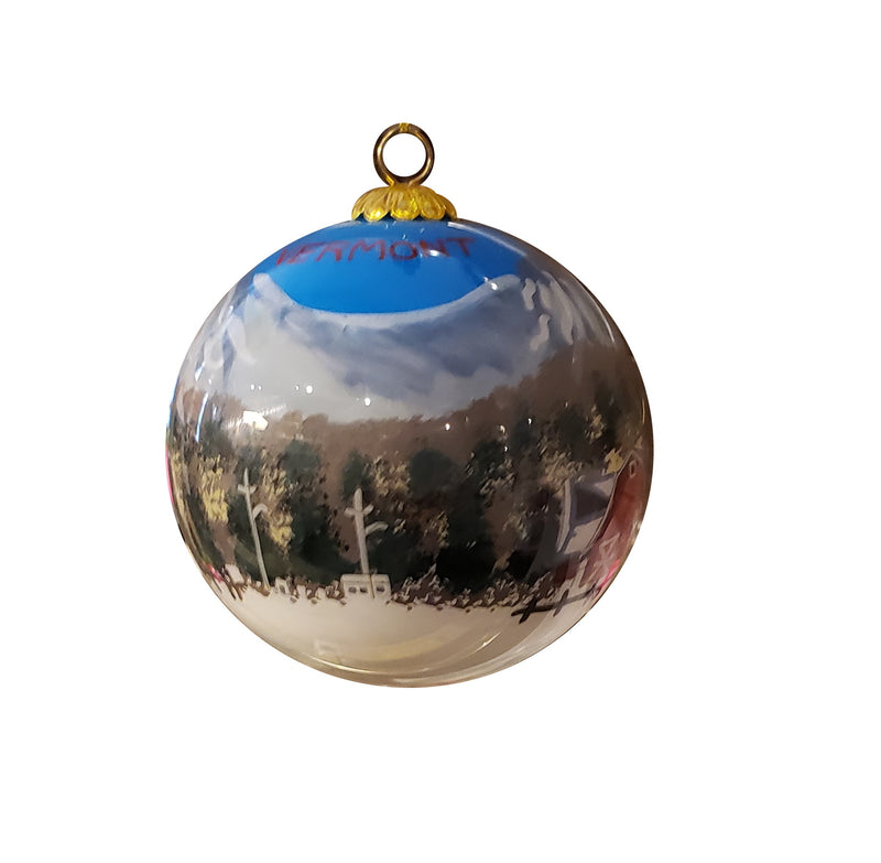 Hand Painted Glass Globe Ornament - A Vermont Barn Scene - The Country Christmas Loft