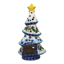Polish Pottery Christmas Tree Luminary - Winter Wonderland Pattern
