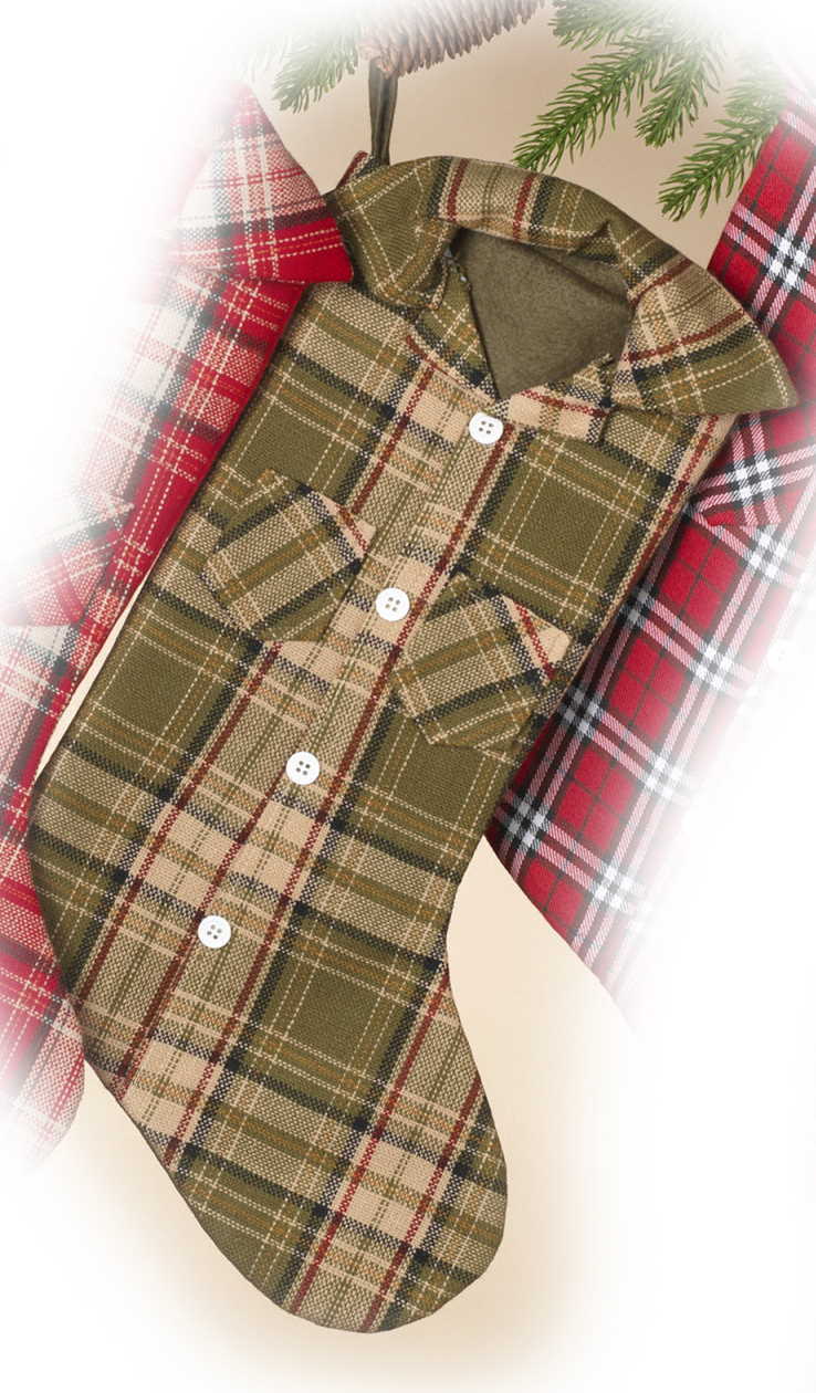 20'' Plaid Lumberjack Shirt Stocking - Green - The Country Christmas Loft