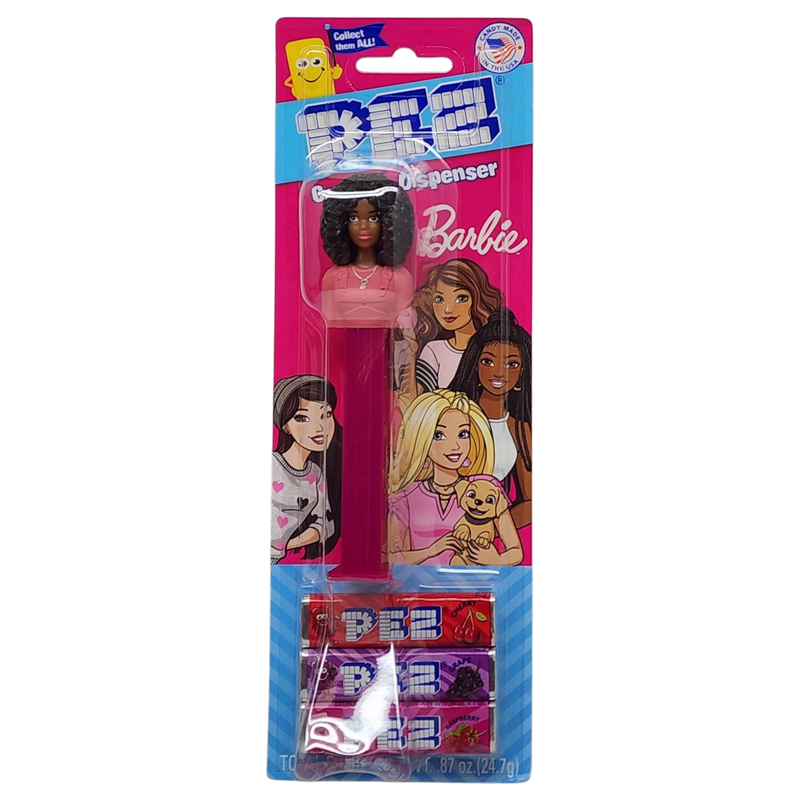Pez Barbie Dispenser with 3 Candy rolls - Black Hair Barbie