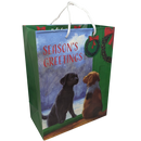 Season's Greetings Gift Bag – Dog Lovers' Winter Scene with Red & White Striped Lining