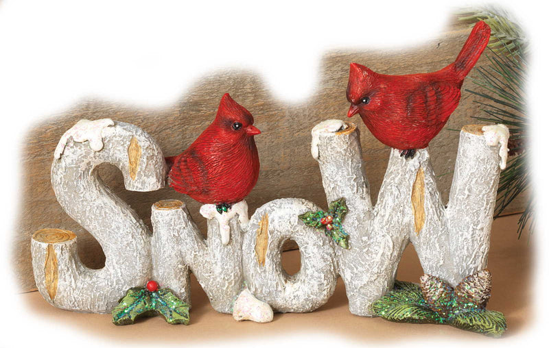 9.5 Inch Resin Birch Sign with Cardinals - - The Country Christmas Loft