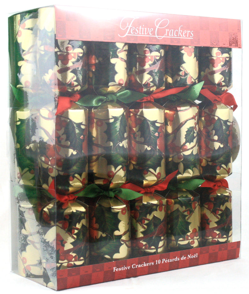 Holly and Cardinal Crackers 11 inch - 10 Count - The Country Christmas Loft