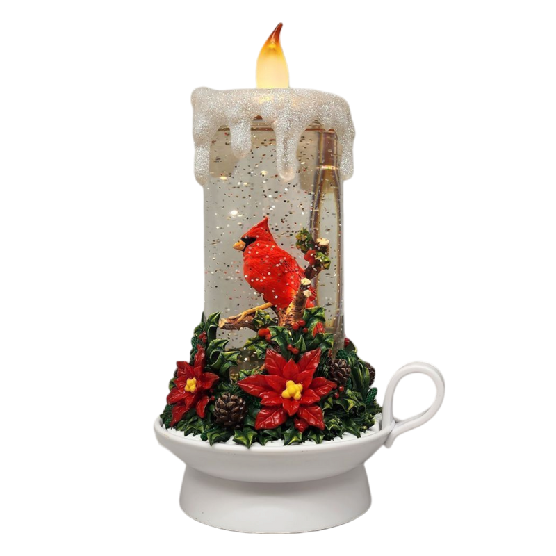 Lighted Cardinal Spinning Water Globe Candle