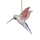 Feeding Hummingbird glass Ornament - Pink Wings / Blue Tail / Blue Beak