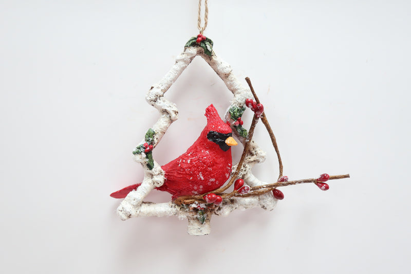 Cardinal in Birch Tree Look Frame Ornament