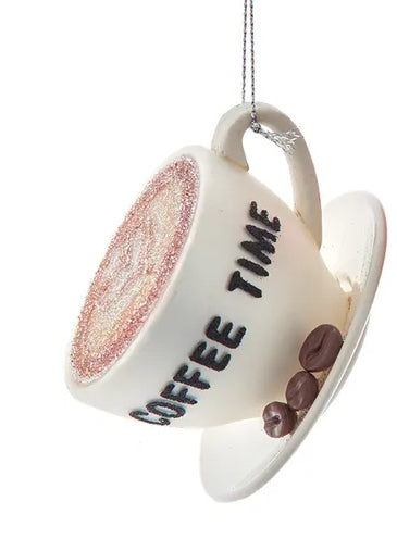 Coffee Time Glass Coffee Cup Ornament - White
