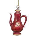 Tall Gold Etched Teapot Ornament - Red
