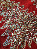 Elegant Burgundy & Gold Christmas Tree Skirt - 48 Inches