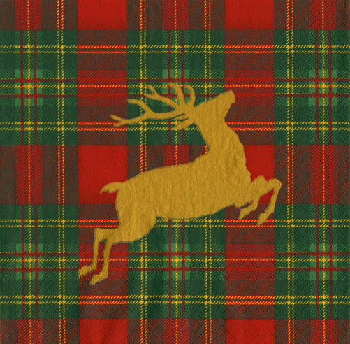 Reindeer Tartan Red Cocktail Napkin