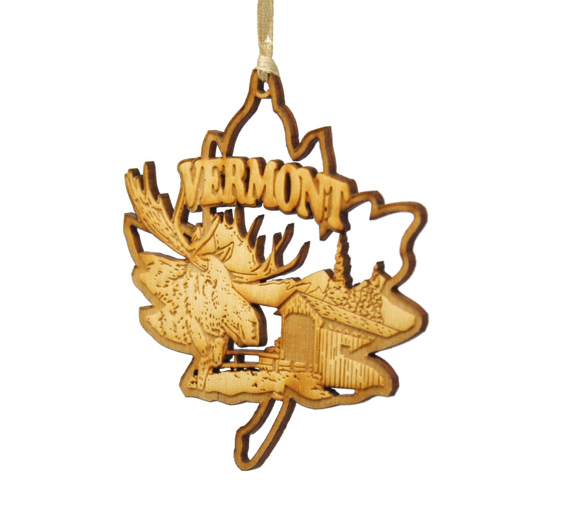 Wooden Laser Ornament - Maple Leaf Scene - The Country Christmas Loft