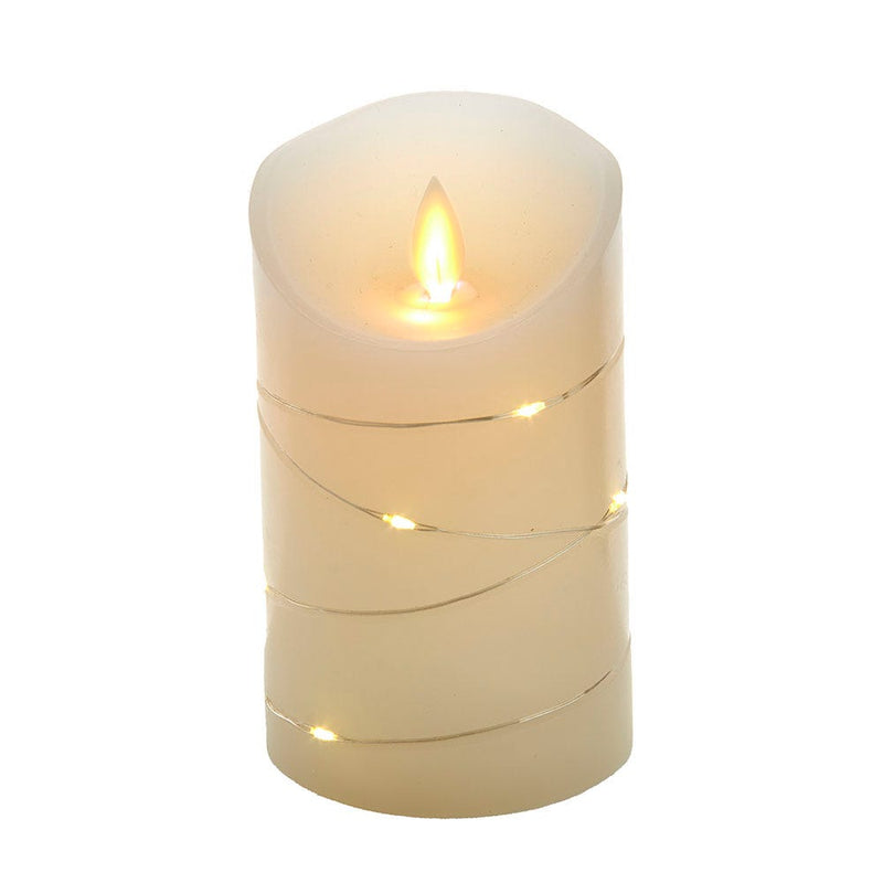 5" Battery Operated Flicker Flame White Candle With Fairy Lights