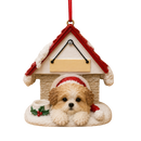 Ceramic Doghouse Ornament - Shih Tzu- Tan and White Puppy Cut - Animals - by E&S Pets - view 2