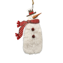 Wood and Fur Snowman Ornament - Red Scarf and Bowler Hat
