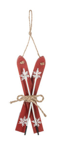 Rustic Crossed Ski Ornament - Red Skis