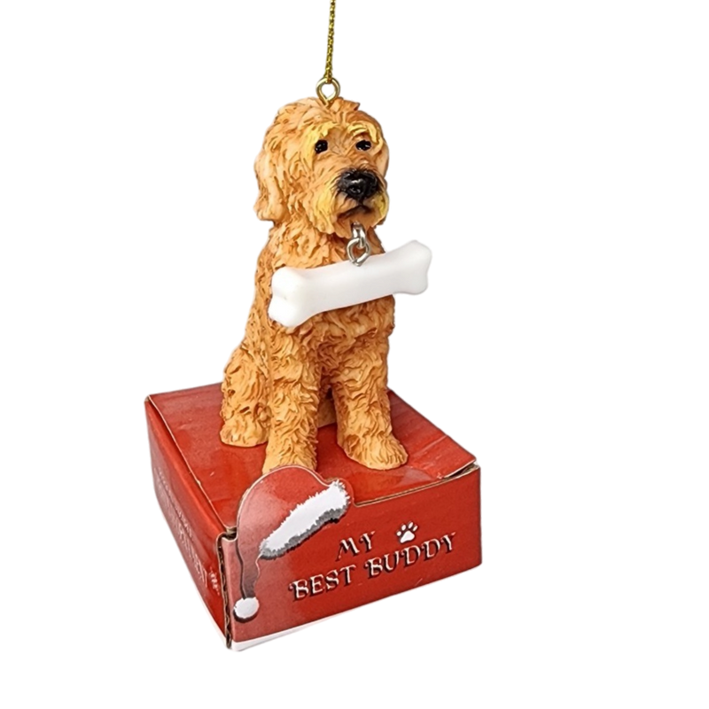 Red Goldendoodle with Bone Ornament