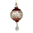Etched Blown Glass Ball with Crystal Dangle - Red