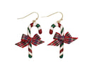 Glittery Candy Canes with Plaid Bows Earrings - Gift Shoppe >> Jewelry >> Earrings - by Periwinkle By Barlow