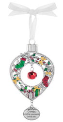 Jingle Bell Ornament - Grandpa , Wishing you peace, love, & joy - Metal - by Ganz