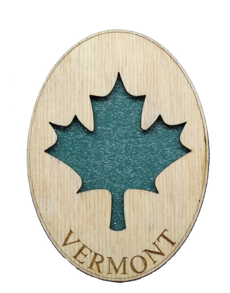Vermont Oval Green Leaf Wooden Magnet