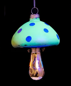 Green  Glow-In-The-Dark Glass Mushroom Ornament