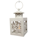 B/O Lighted Metal Holiday Lantern with LED Tealight - White