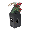 Punched-Tin Lighted Lantern - Matte Black