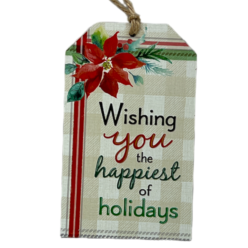 Wooden Plaid Gift Tag Ornament - Wishing You