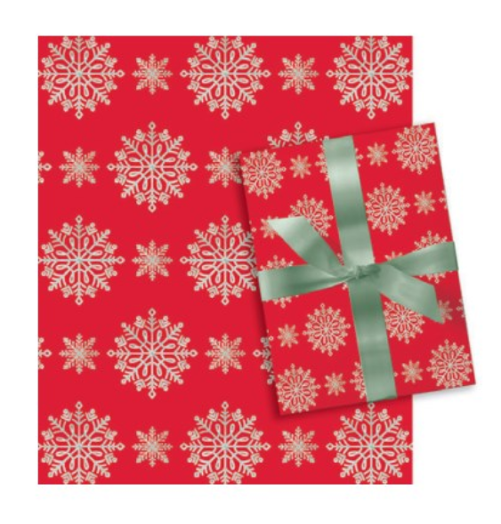 Classic Wrapping Paper - 80 Square Feet - Snowflakes on Red