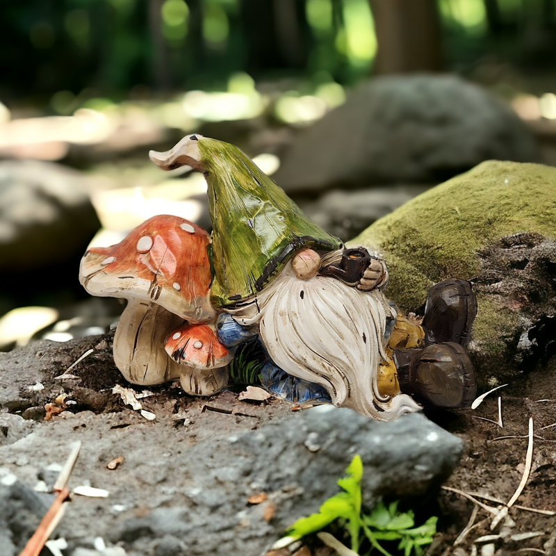 Resting Garden Gnome - 8 Inch - Mushroom