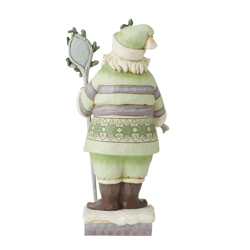 White Woodland Santa With Staff Figurine