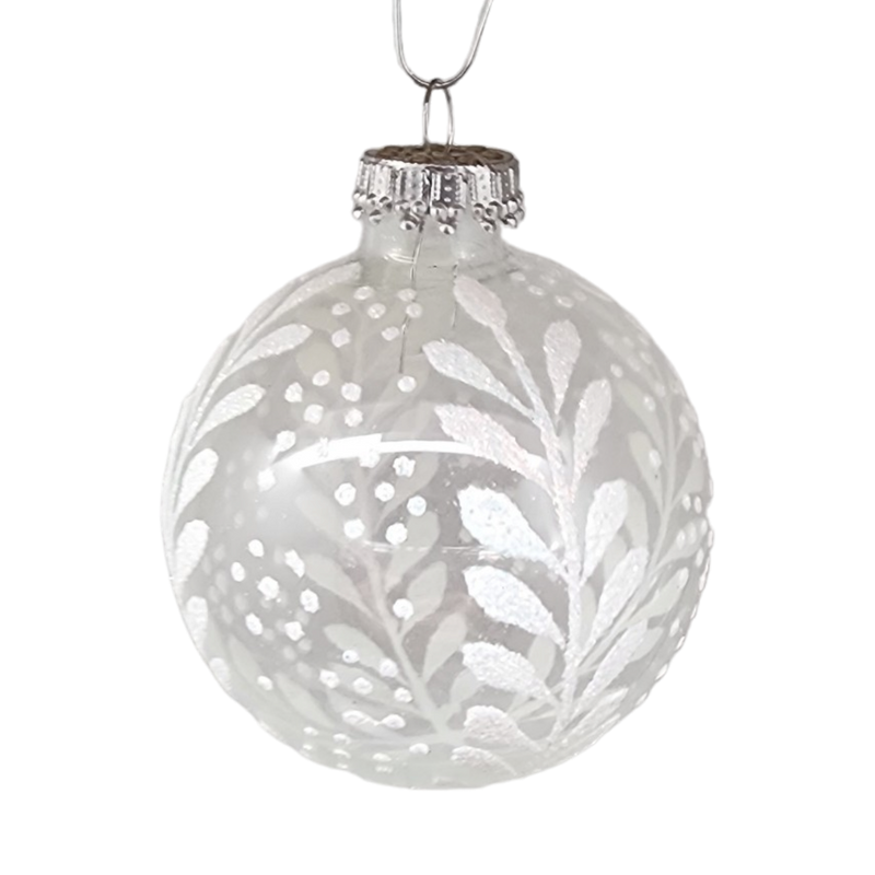Krebs Value Glass Ball 4 pack - Snowy Botanical on White