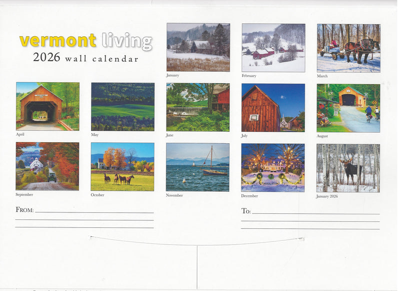 2026 Vermont Living Wall Calendar