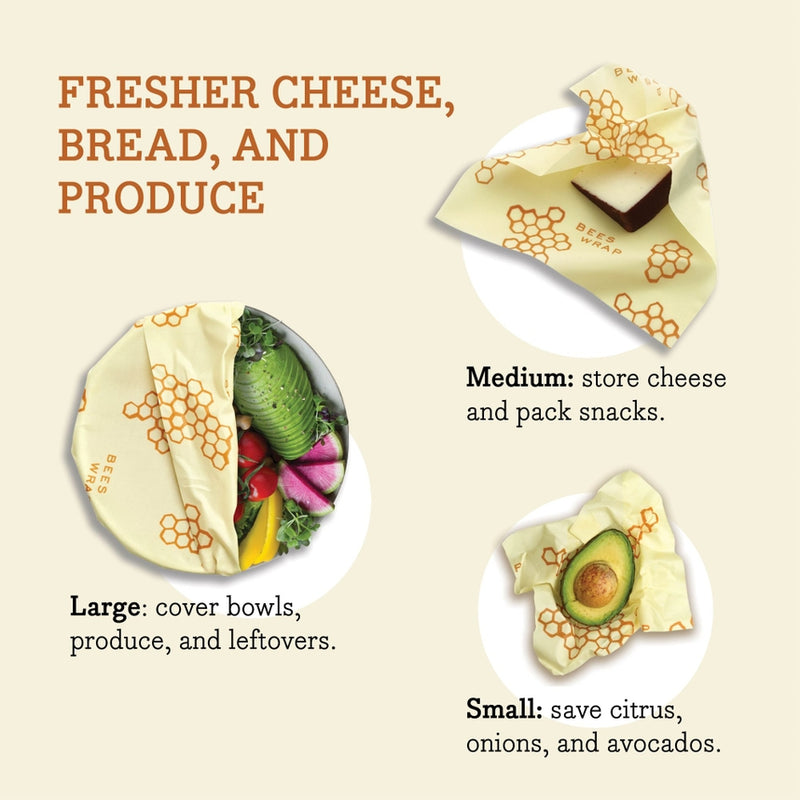 Bee's Wrap Food Wrap - Original Print - Assorted Wrap 3 Pack