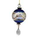 Etched Blown Glass Ball with Crystal Dangle - Blue