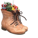Filled Boots With Joy Ornament  - Brown