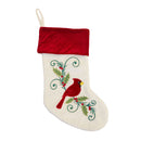 White Embroidered Cardinal Stocking - 20 inch - Christmas >> Stockings - by Season's Design